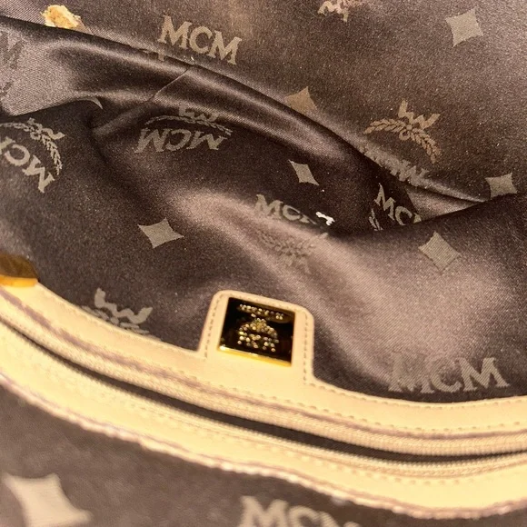 MCM Beige Monogram Satchel with Pink-Trim Wallet - Picture 9 of 13